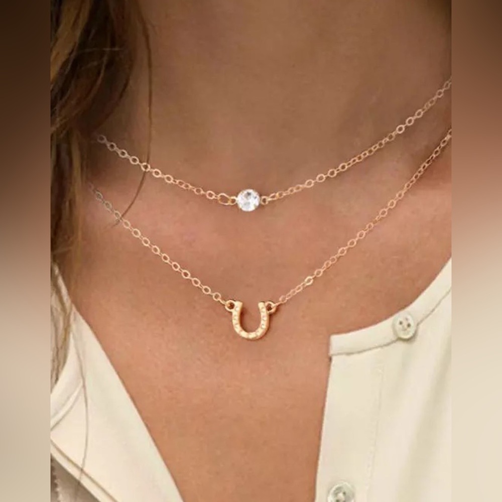 Horse Shoe Double Layer Gold Western Necklace